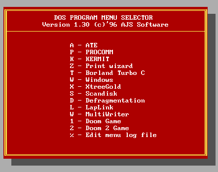 DOS Program menu launcher screen